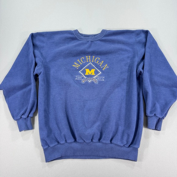 Vintage Michigan Wolverines Sweatshirt Bulletin Men's XL Pullover Crewneck Blue - Picture 1 of 7